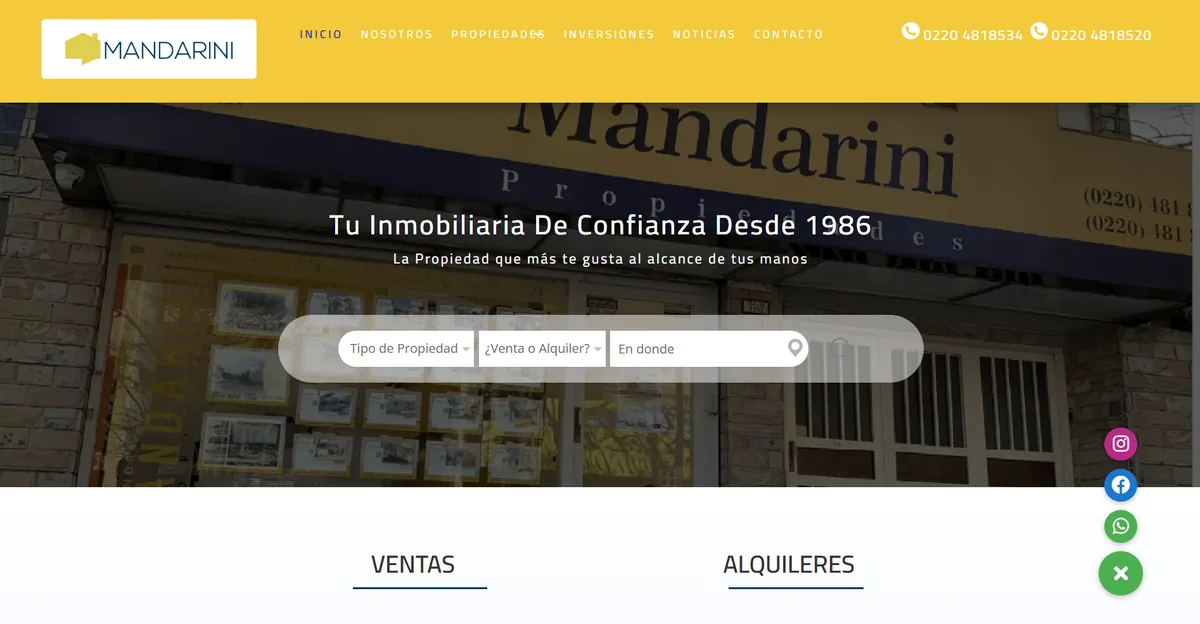 Sitio web de Mandarini Inmobiliaria